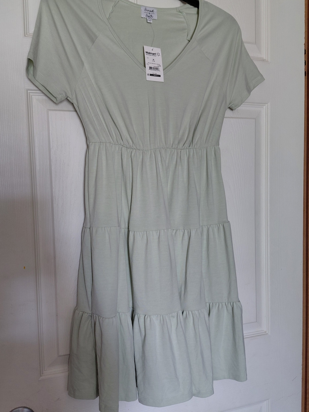 Sunset & Sixth Sage Green Tiered V-Neck Midi Dress
